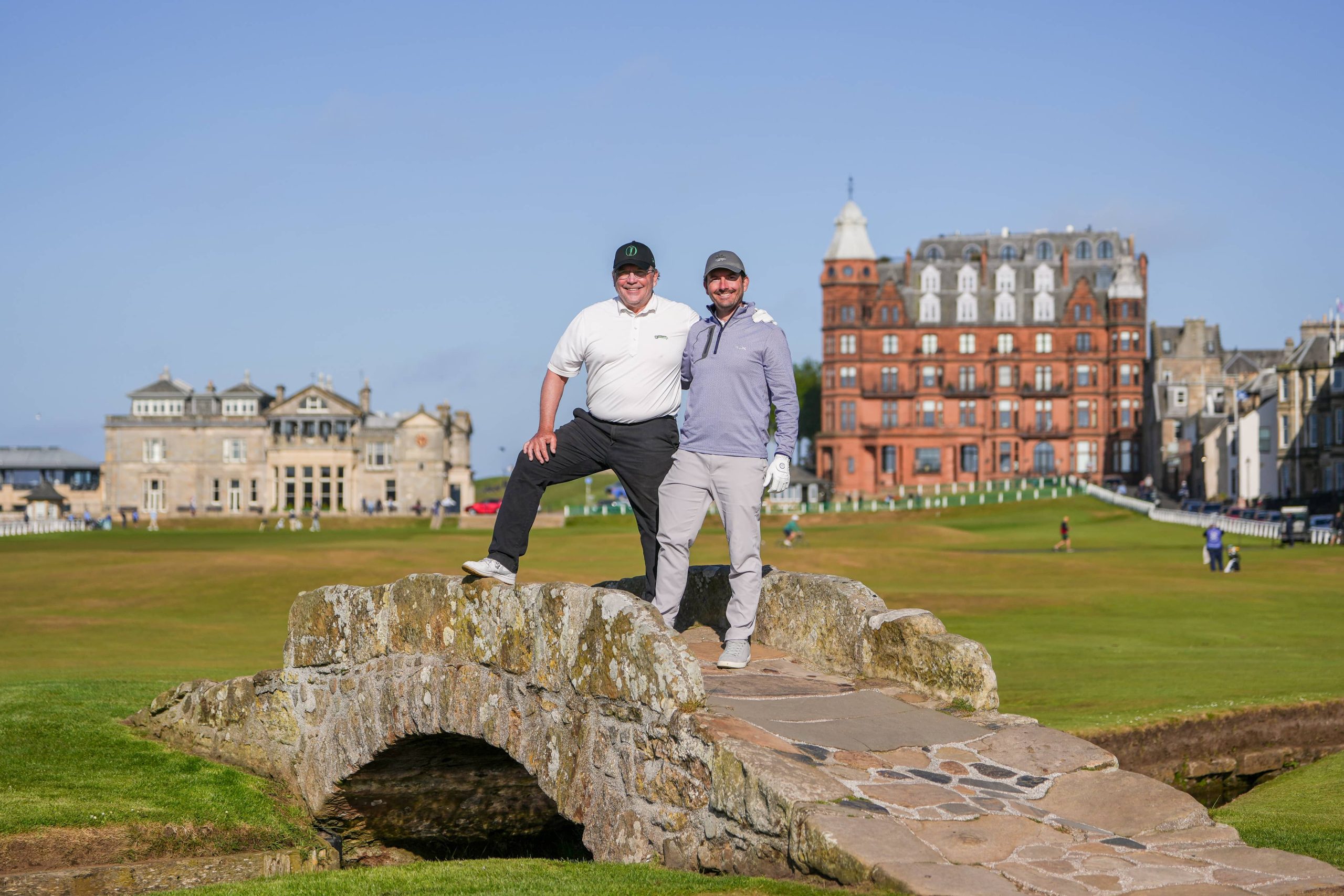 Jim Stracka and Chase Stracka on the Swilcan Bridge