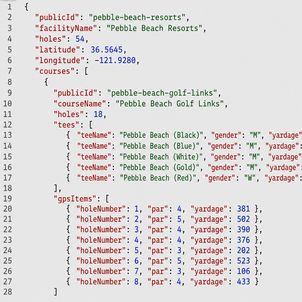 Golf course data API sample