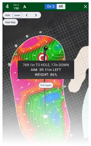 Putt Line + GPS digital green-reading and GPS on a phone